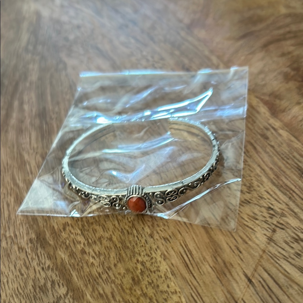 NWOT Elegant Silver Bracelet with Burnt Orange Stone